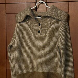 Banana Republic Womans  Sz L Polo Sweater Tan and Cream Polyester and Wool Blend